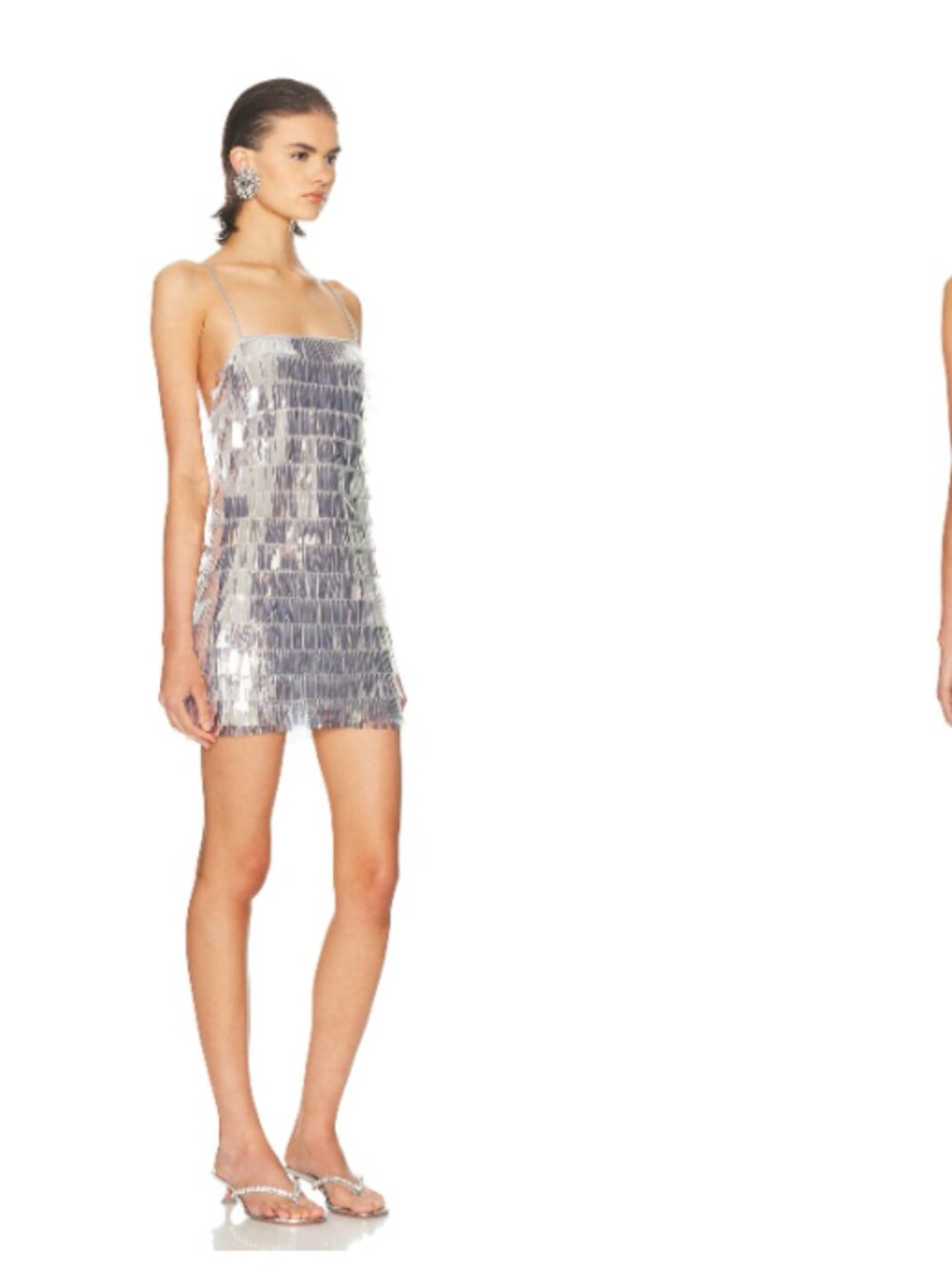retrofete Amalie Sequin Dress in Silver Cloud Size	L MSRP $598.00